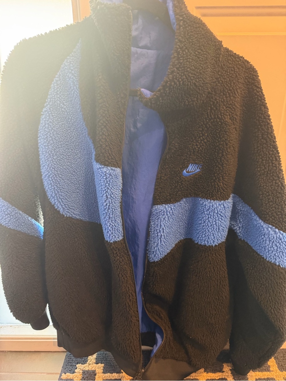 Nike Black and Blue Sherpa Puffer Jacket